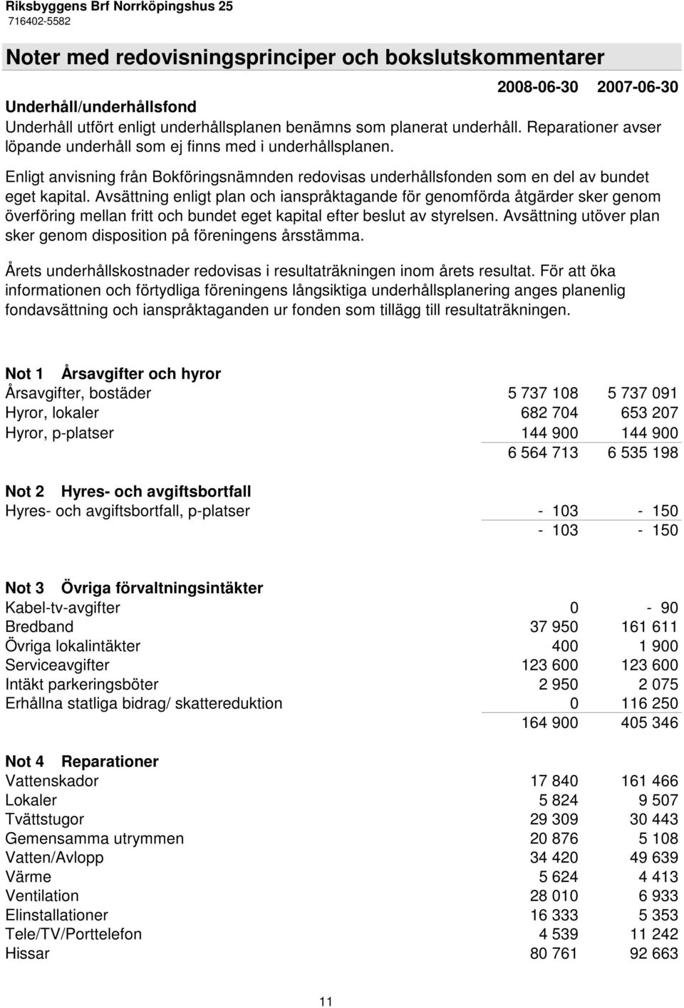 Avsättning enligt plan och ianspråktagande för genomförda åtgärder sker genom överföring mellan fritt och bundet eget kapital efter beslut av styrelsen.