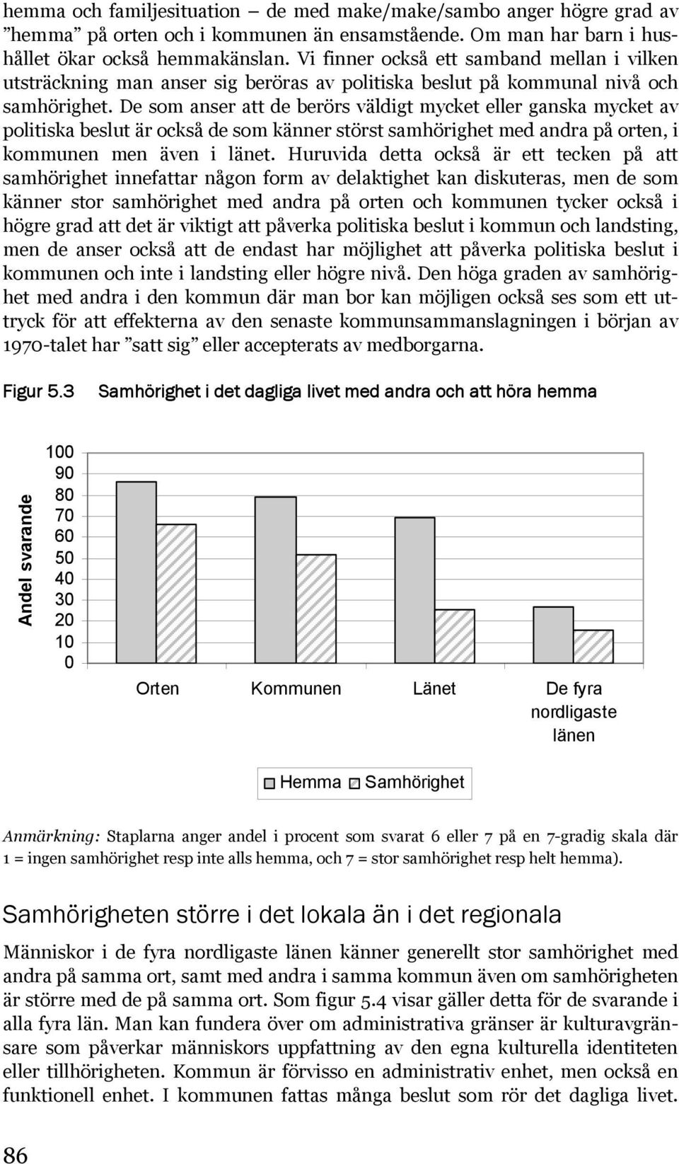 De som anser att de berörs väldigt mycket eller ganska mycket av politiska beslut är också de som känner störst samhörighet med andra på orten, i kommunen men även i länet.