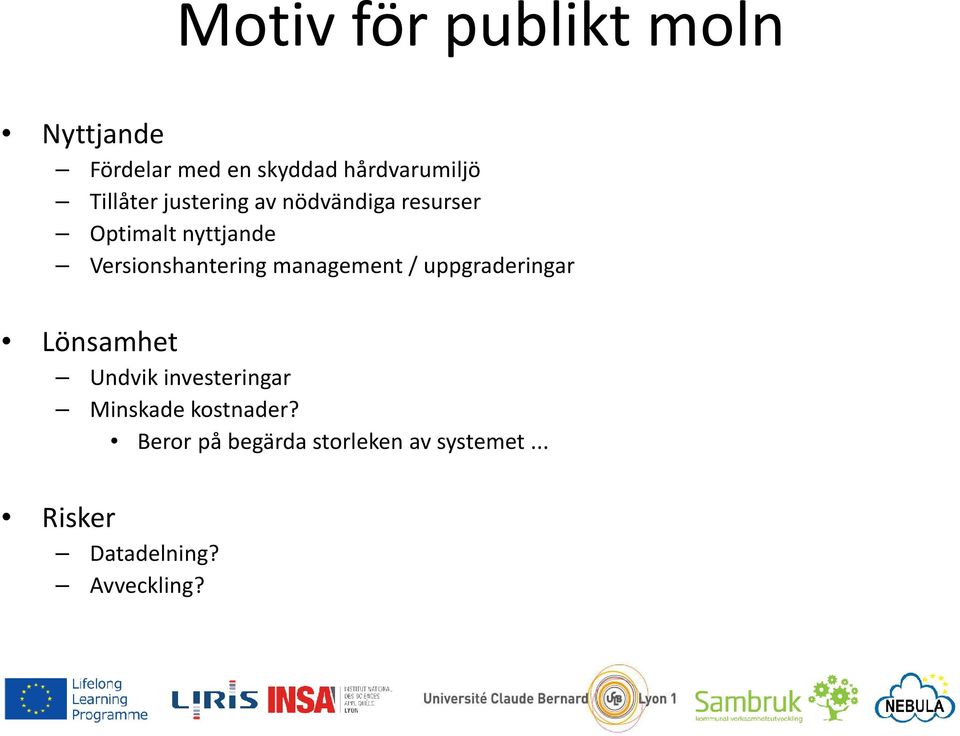 Versionshantering management / uppgraderingar Lönsamhet Undvik