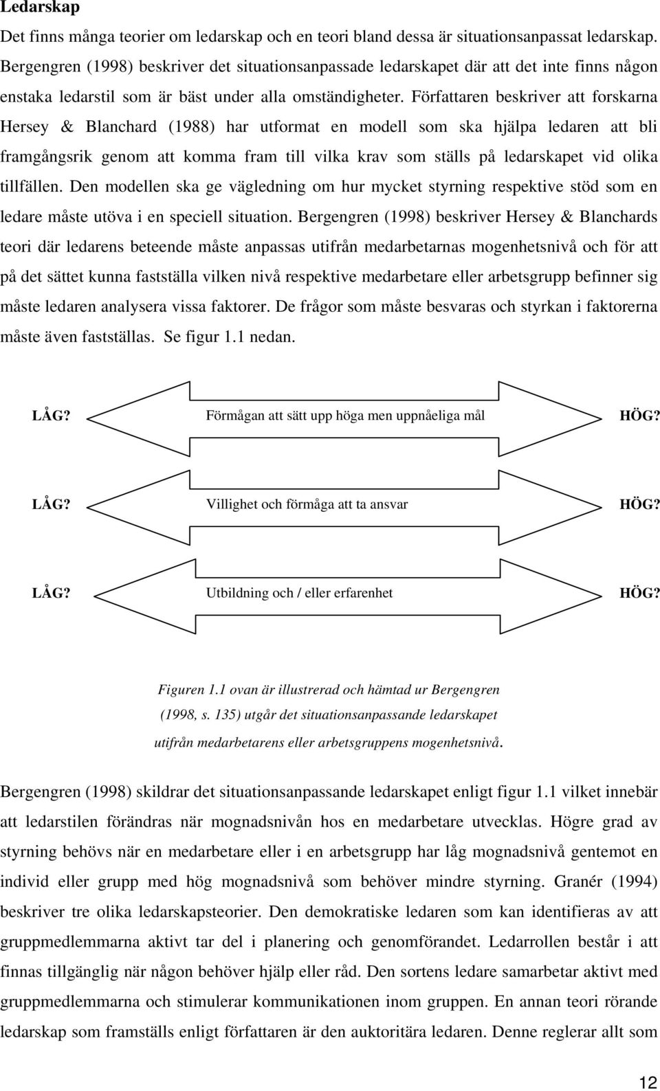 Författaren beskriver att forskarna Hersey & Blanchard (1988) har utformat en modell som ska hjälpa ledaren att bli framgångsrik genom att komma fram till vilka krav som ställs på ledarskapet vid