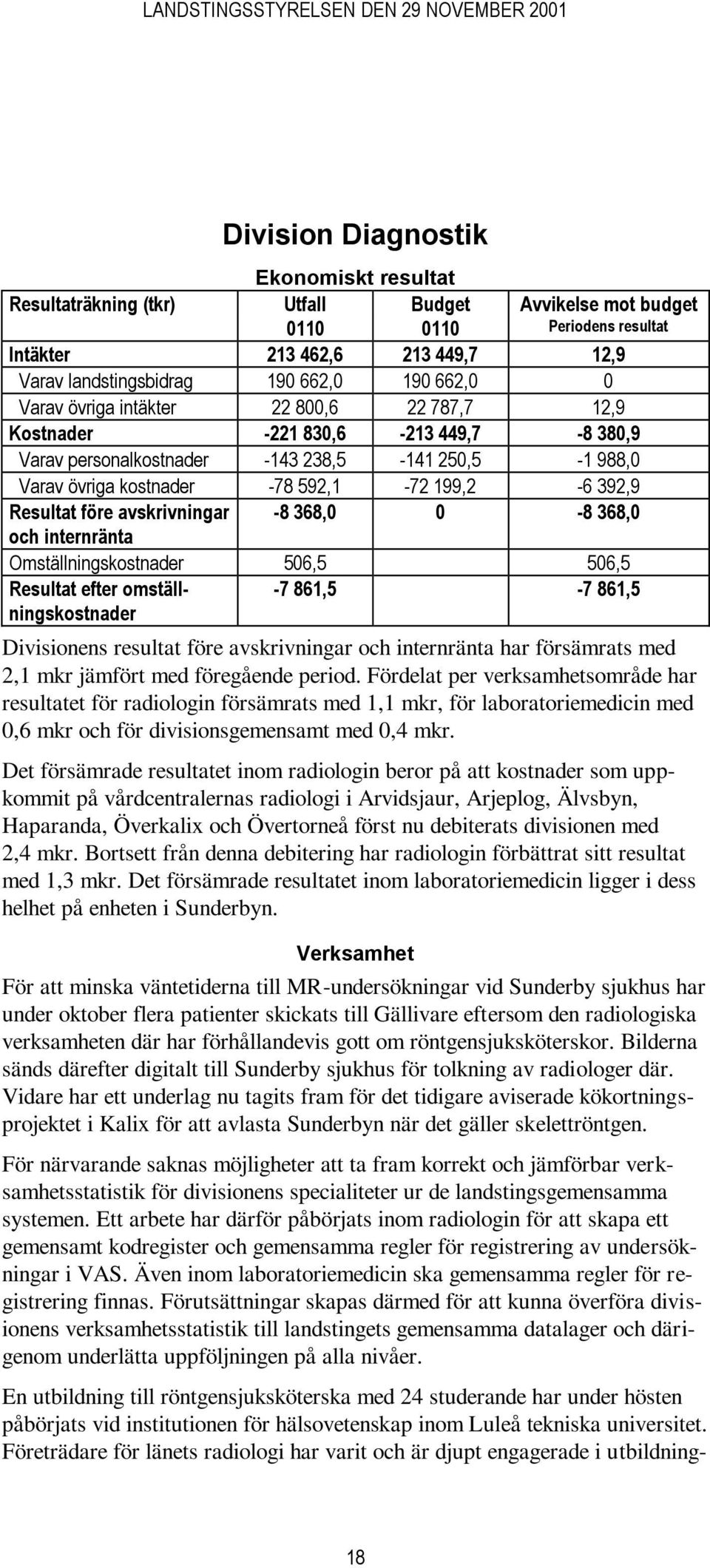 Resultat före avskrivningar -8 368,0 0-8 368,0 och internränta Omställningskostnader 506,5 506,5 Resultat efter omställningskostnader -7 861,5-7 861,5 Divisionens resultat före avskrivningar och