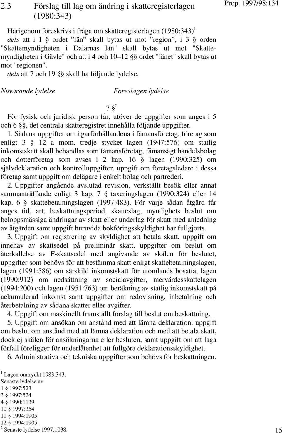 .uvarande LYDELSE & RESLAGEN LYDELSE 7 2 För fysisk och juridisk person får, utöver de uppgifter som anges i 5 och 6, det centrala skatteregistret innehålla följande uppgifter. 1.