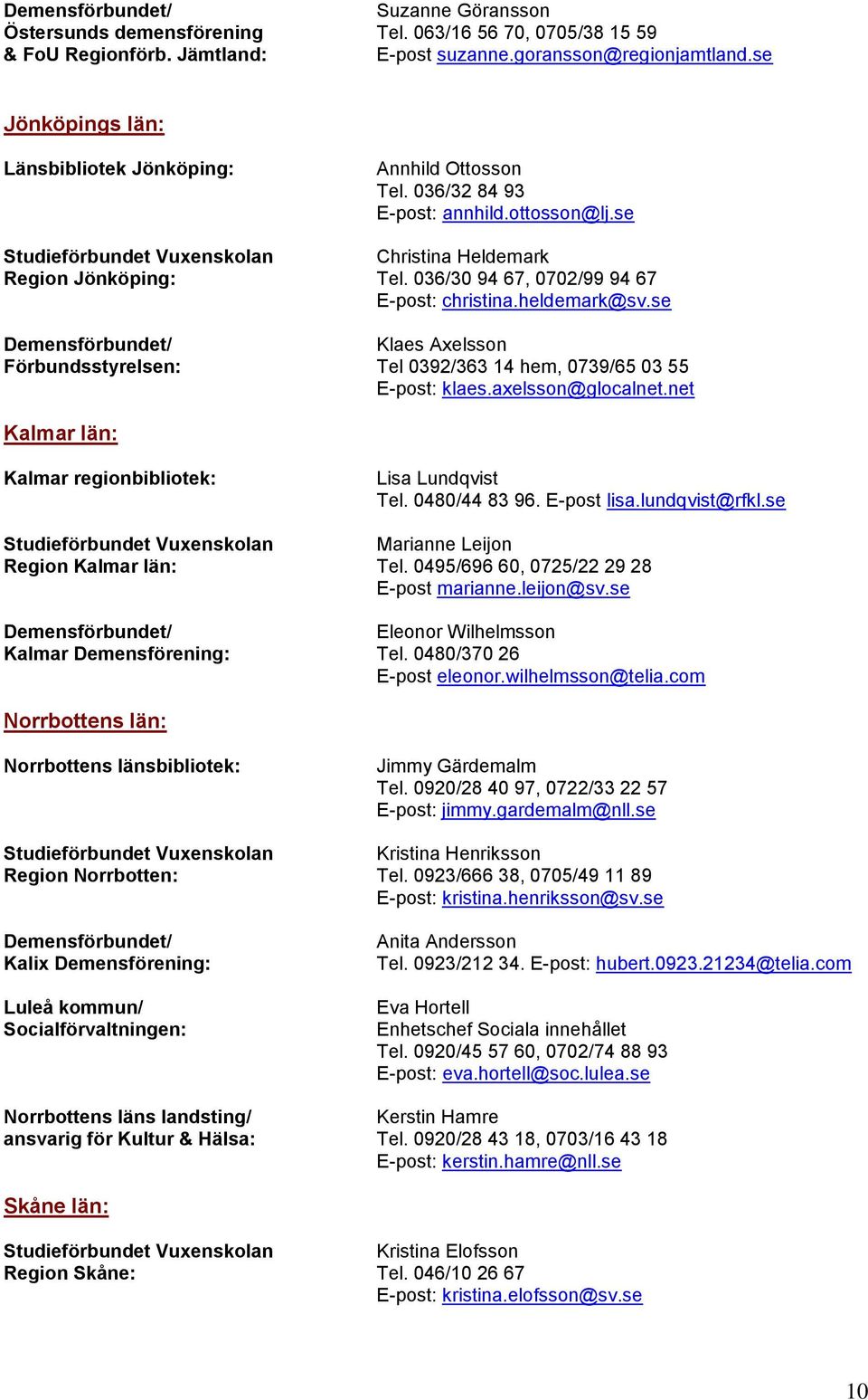 heldemark@sv.se Klaes Axelsson Förbundsstyrelsen: Tel 0392/363 14 hem, 0739/65 03 55 E-post: klaes.axelsson@glocalnet.net Kalmar län: Kalmar regionbibliotek: Lisa Lundqvist Tel. 0480/44 83 96.