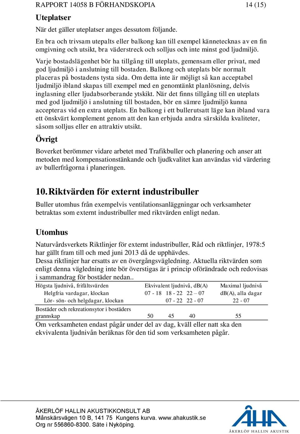 Varje bostadslägenhet bör ha tillgång till uteplats, gemensam eller privat, med god ljudmiljö i anslutning till bostaden. Balkong och uteplats bör normalt placeras på bostadens tysta sida.