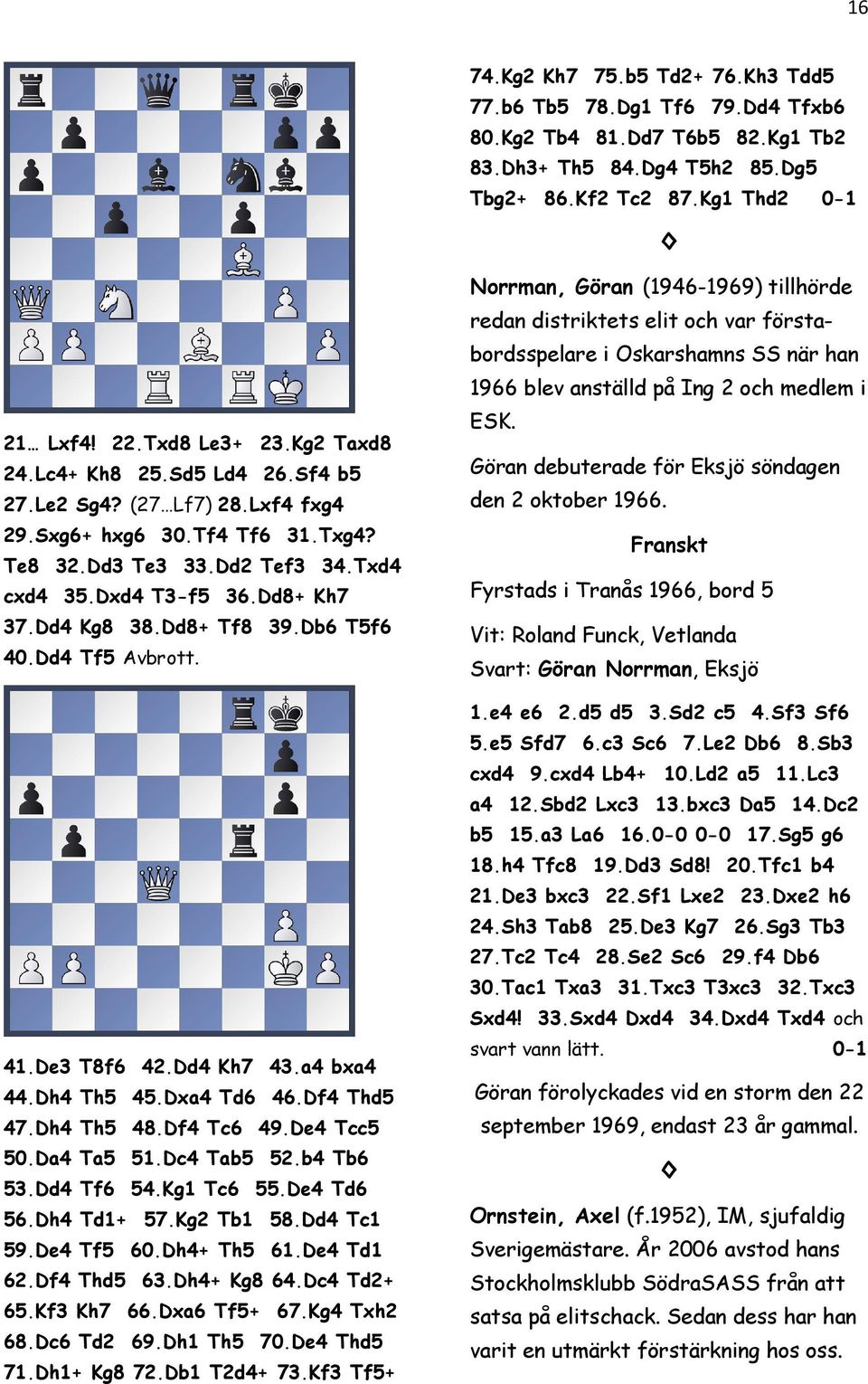 Dd8+ Tf8 39.Db6 T5f6 40.Dd4 Tf5 Avbrott. 41.De3 T8f6 42.Dd4 Kh7 43.a4 bxa4 44.Dh4 Th5 45.Dxa4 Td6 46.Df4 Thd5 47.Dh4 Th5 48.Df4 Tc6 49.De4 Tcc5 50.Da4 Ta5 51.Dc4 Tab5 52.b4 Tb6 53.Dd4 Tf6 54.