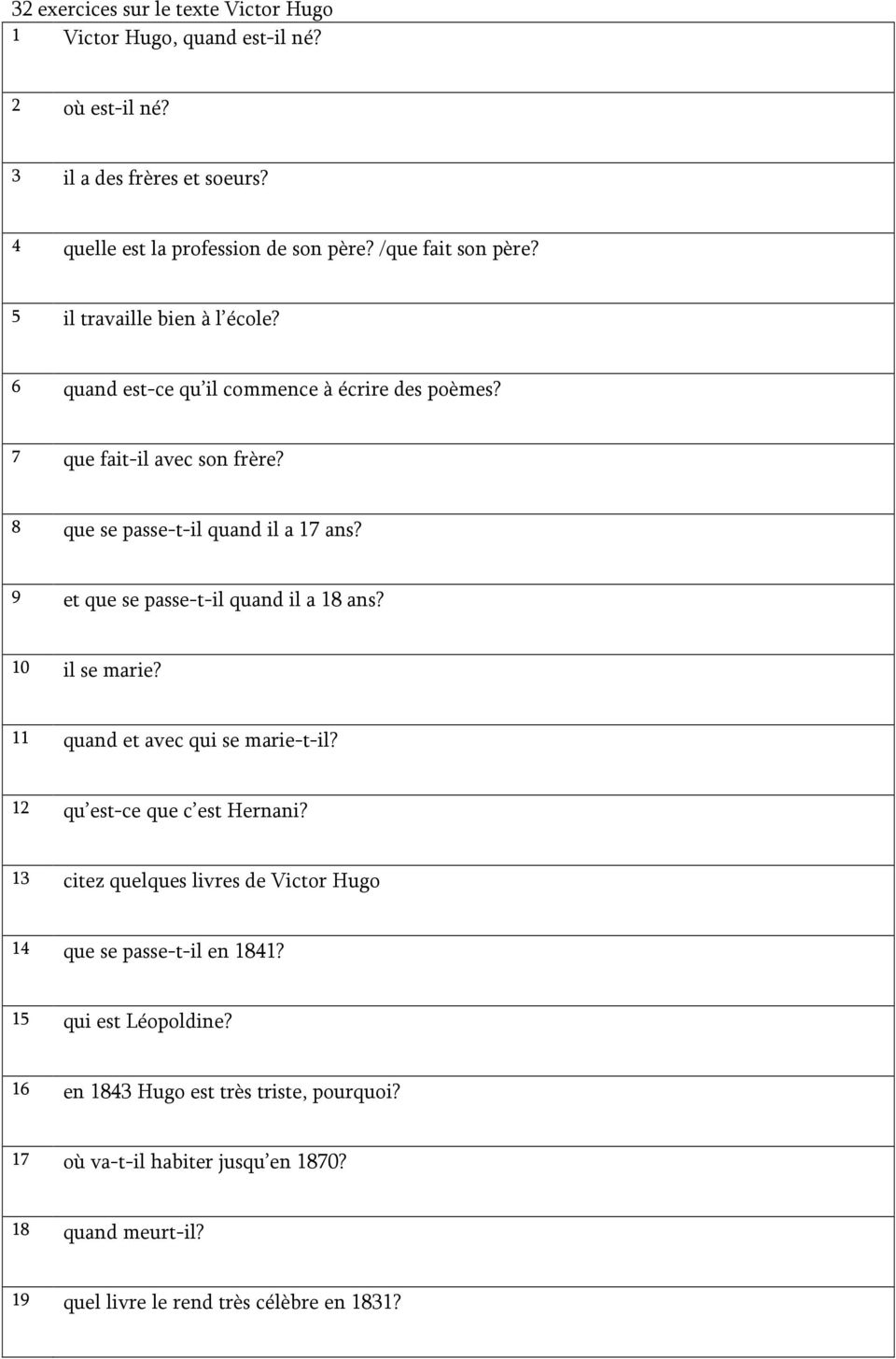 9 et que se passe-t-il quand il a 18 ans? 10 il se marie? 11 quand et avec qui se marie-t-il? 12 qu est-ce que c est Hernani?