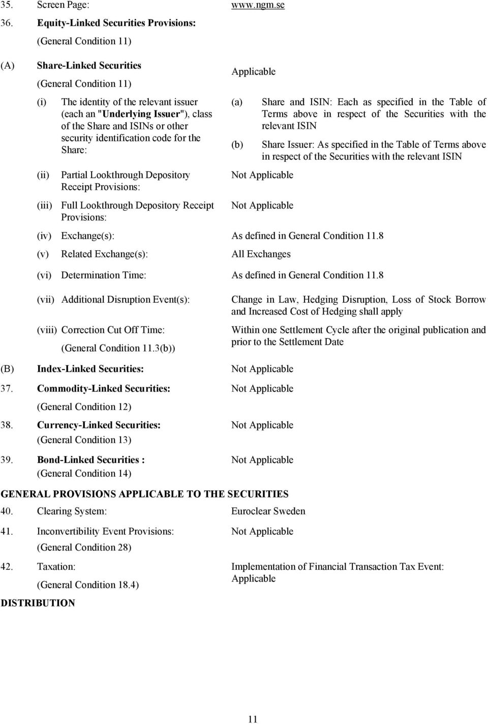 of the Share and ISINs or other security identification code for the Share: (a) (b) Share and ISIN: Each as specified in the Table of Terms above in respect of the Securities with the relevant ISIN