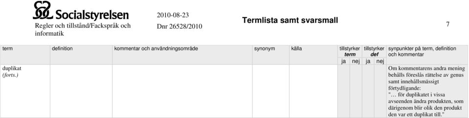 av genus samt innehållsmässigt förtydligande: " för