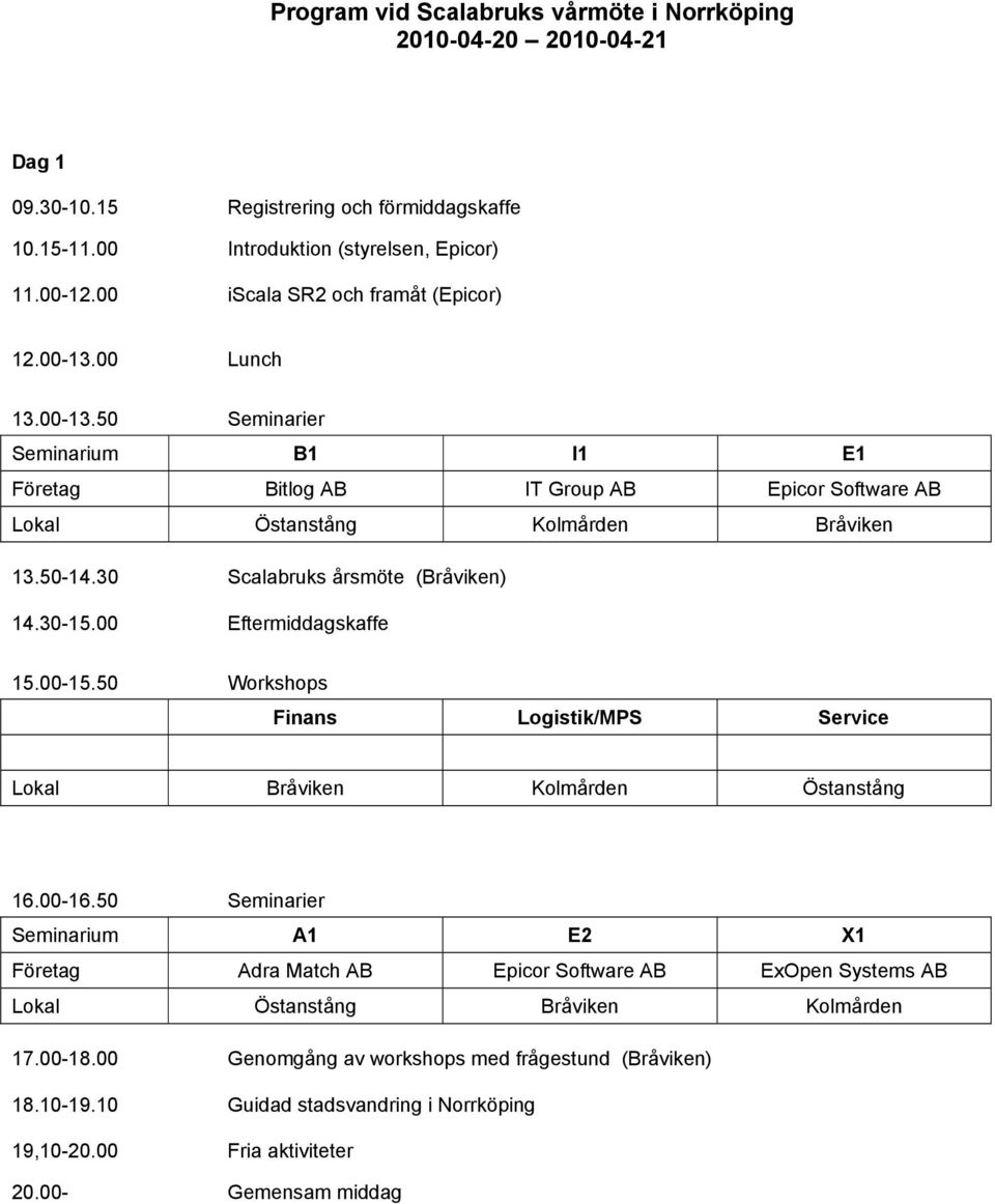 30-15.00 Eftermiddagskaffe 15.00-15.50 Workshops Finans Logistik/MPS Service Lokal Bråviken Kolmården Östanstång 16.00-16.