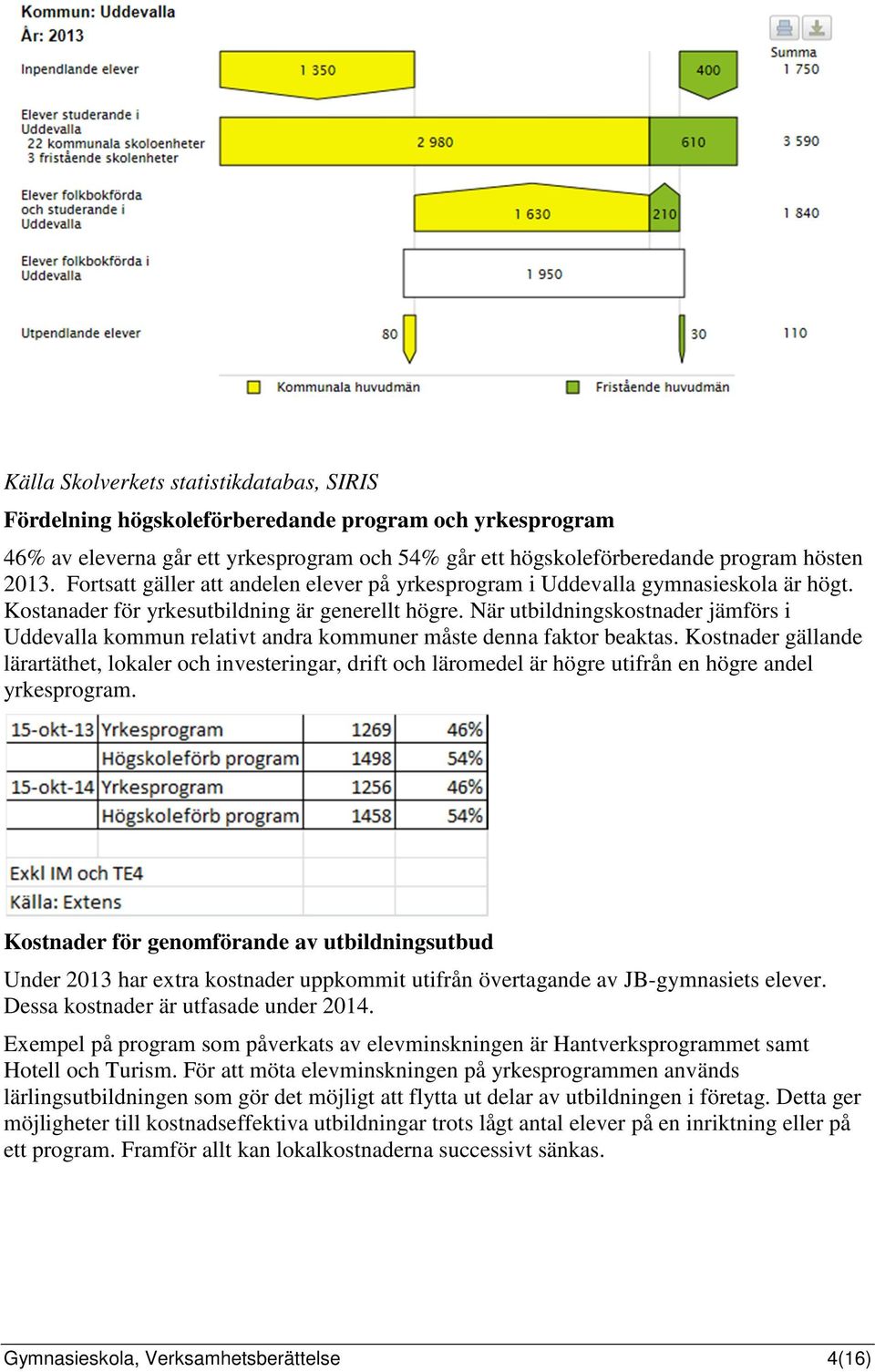 När utbildningskostnader jämförs i Uddevalla kommun relativt andra kommuner måste denna faktor beaktas.