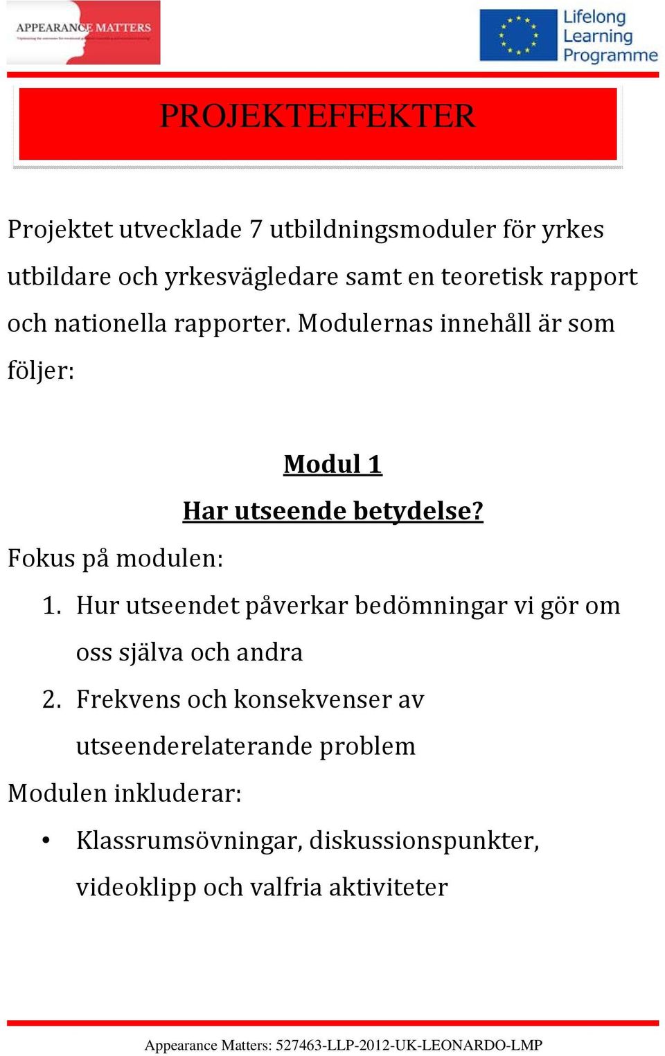 Fokus på modulen: 1. Hur utseendet påverkar bedömningar vi gör om oss själva och andra 2.