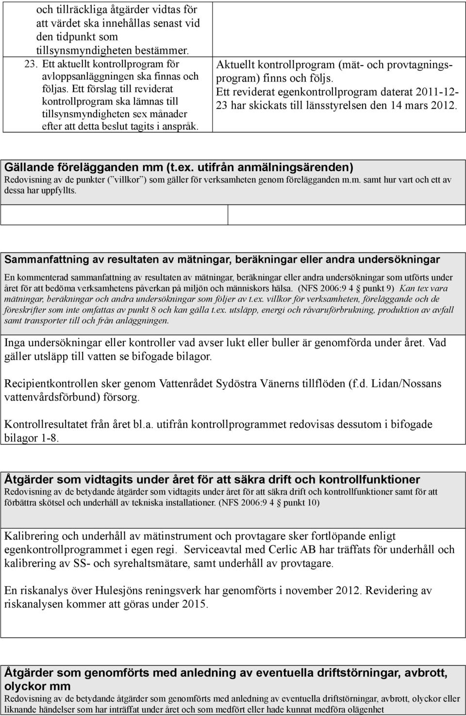 Ett förslag till reviderat kontrollprogram ska lämnas till tillsynsmyndigheten sex månader efter att detta beslut tagits i anspråk.