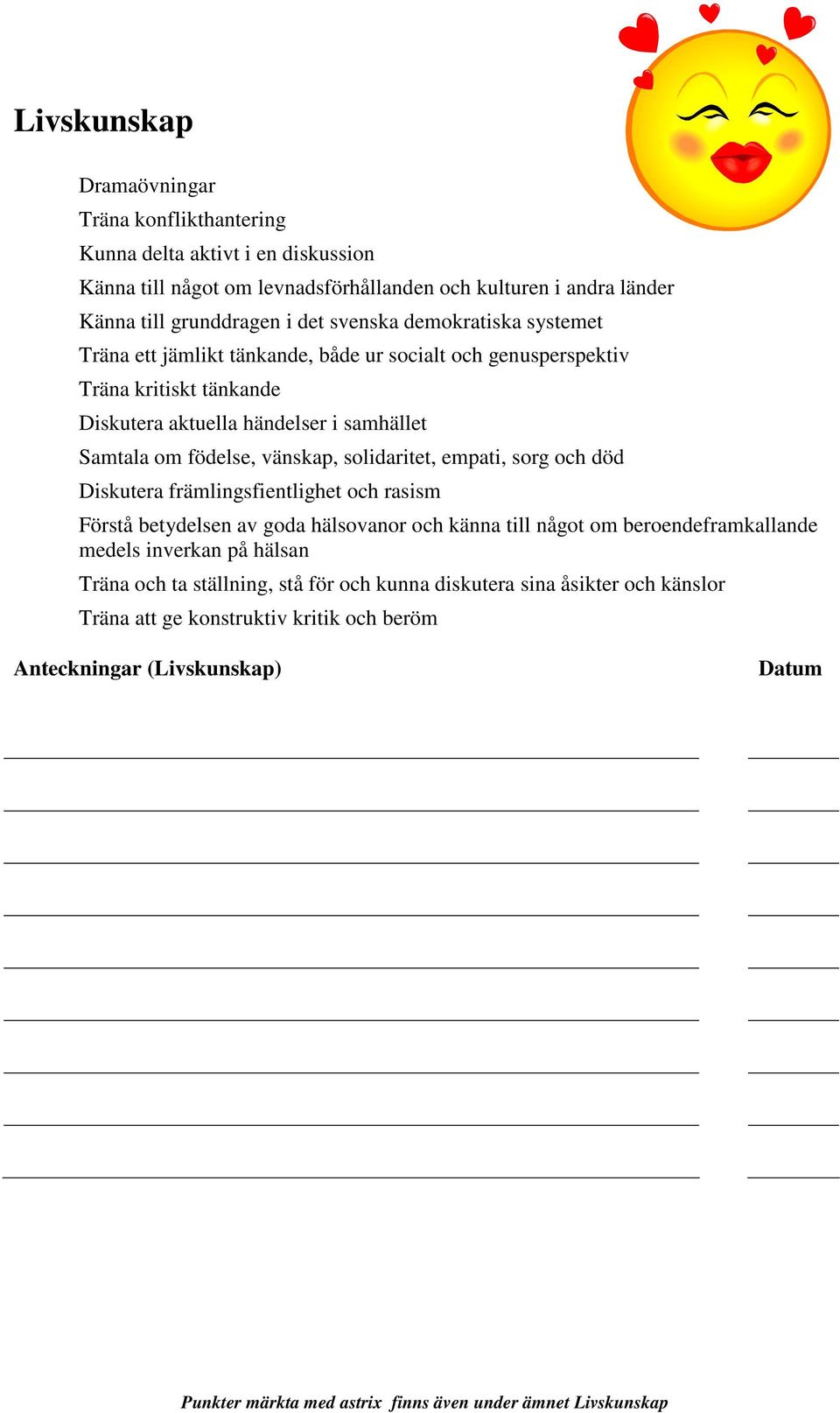 samhället Samtala om födelse, vänskap, solidaritet, empati, sorg och död Diskutera främlingsfientlighet och rasism Förstå betydelsen av goda hälsovanor och känna till något