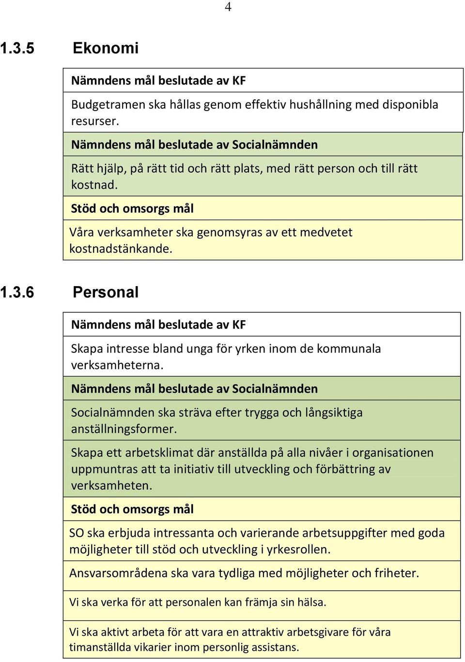 Stöd och omsorgs mål Våra verksamheter ska genomsyras av ett medvetet kostnadstänkande. 1.3.