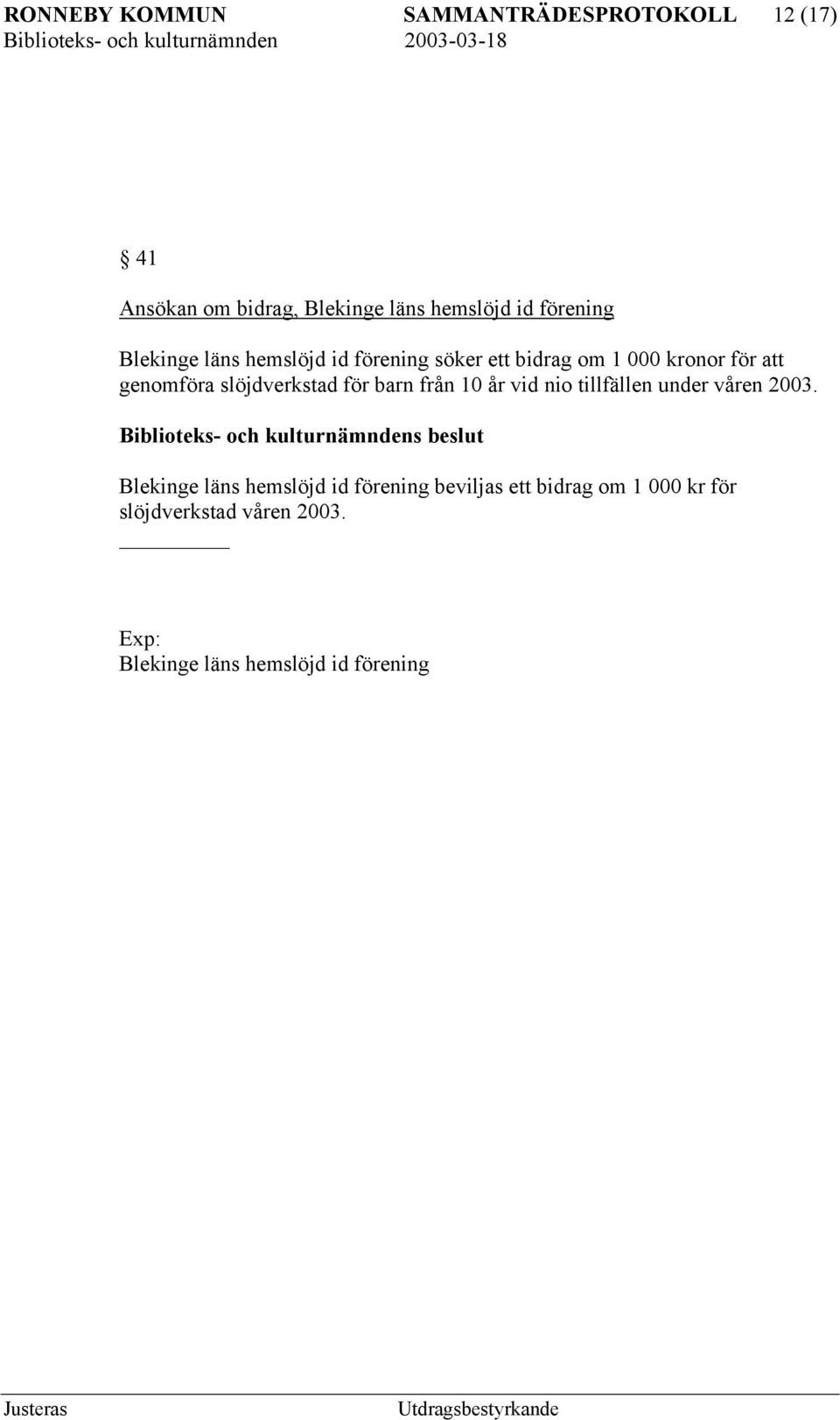 slöjdverkstad för barn från 10 år vid nio tillfällen under våren 2003.