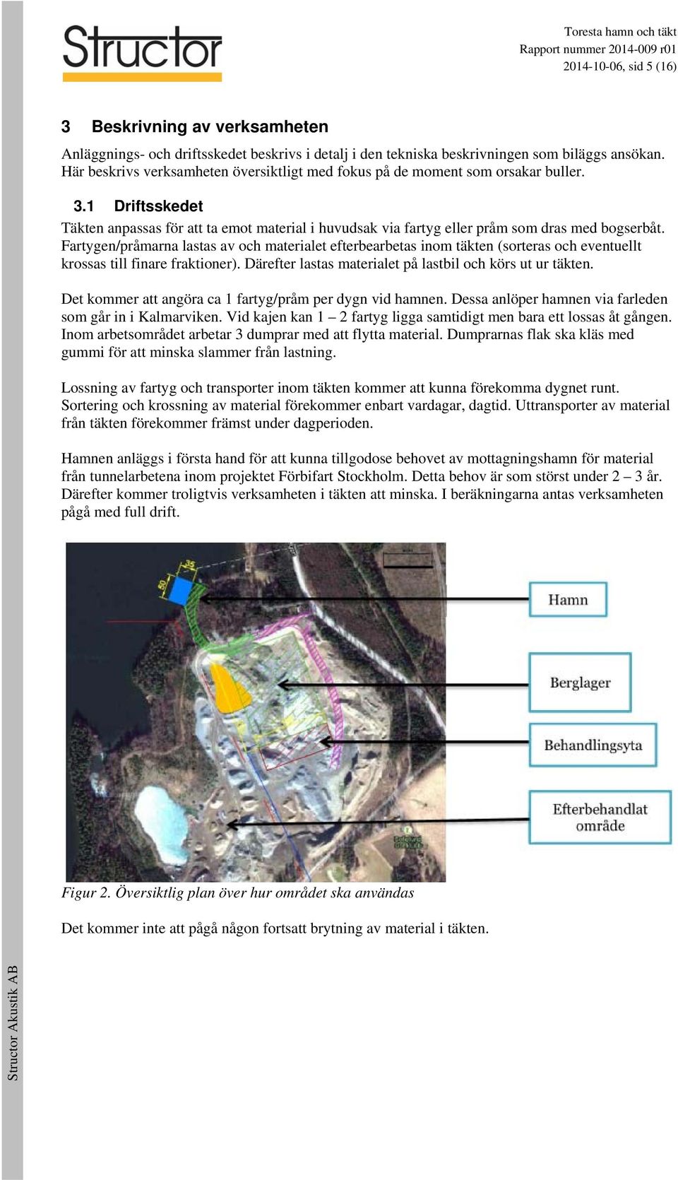 Fartygen/pråmarna lastas av och materialet efterbearbetas inom täkten (sorteras och eventuellt krossas till finare fraktioner). Därefter lastas materialet på lastbil och körs ut ur täkten.