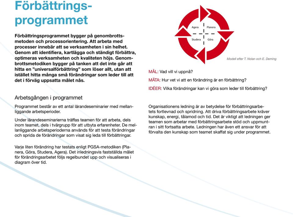 Genombrottsmetodiken bygger på tanken att det inte går att hitta en universalförbättring som löser allt, utan att istället hitta många små förändringar som leder till att det i förväg uppsatta målet