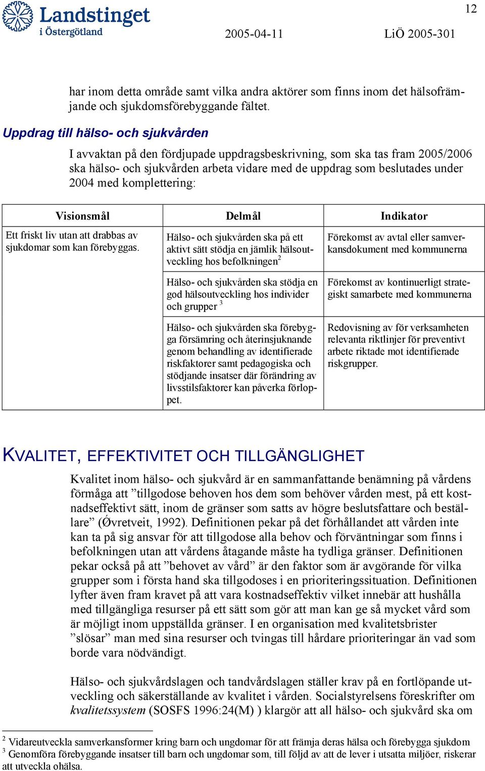 komplettering: Visionsmål Delmål Indikator Ett friskt liv utan att drabbas av sjukdomar som kan förebyggas.