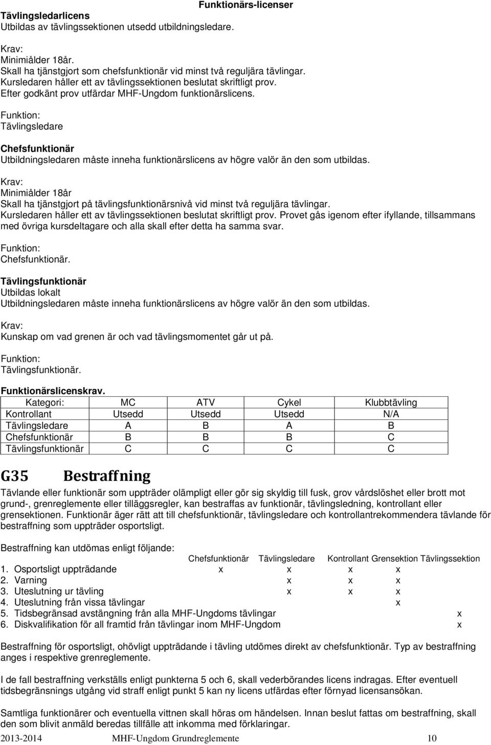 Funktion: Tävlingsledare Chefsfunktionär Utbildningsledaren måste inneha funktionärslicens av högre valör än den som utbildas.