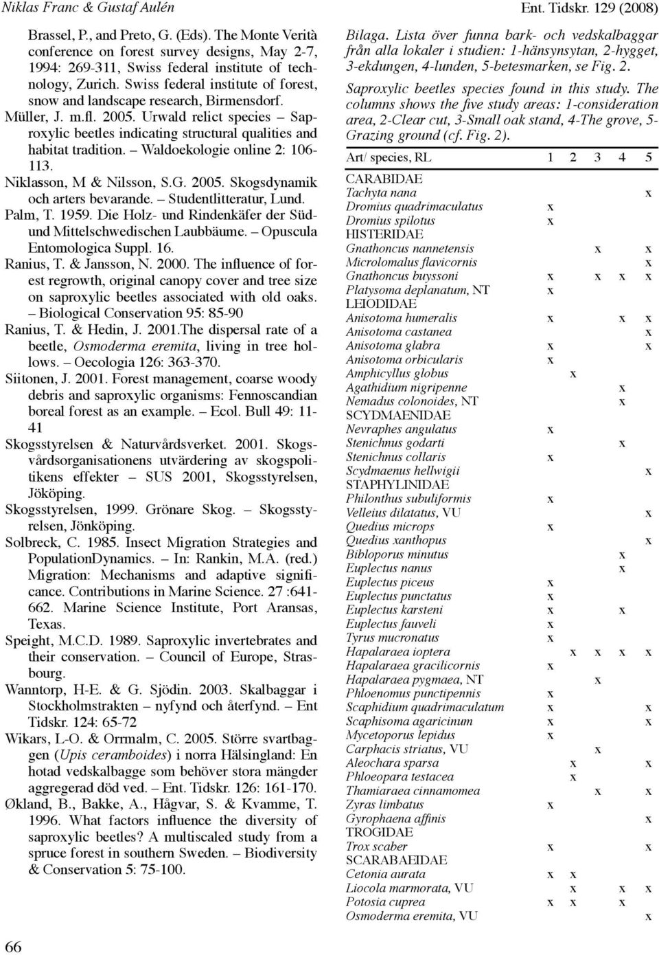 Waldoekologie online 2: 106-113. Niklasson, M & Nilsson, S.G. 2005. Skogsdynamik och arters bevarande. Studentlitteratur, Lund. Palm, T. 1959.