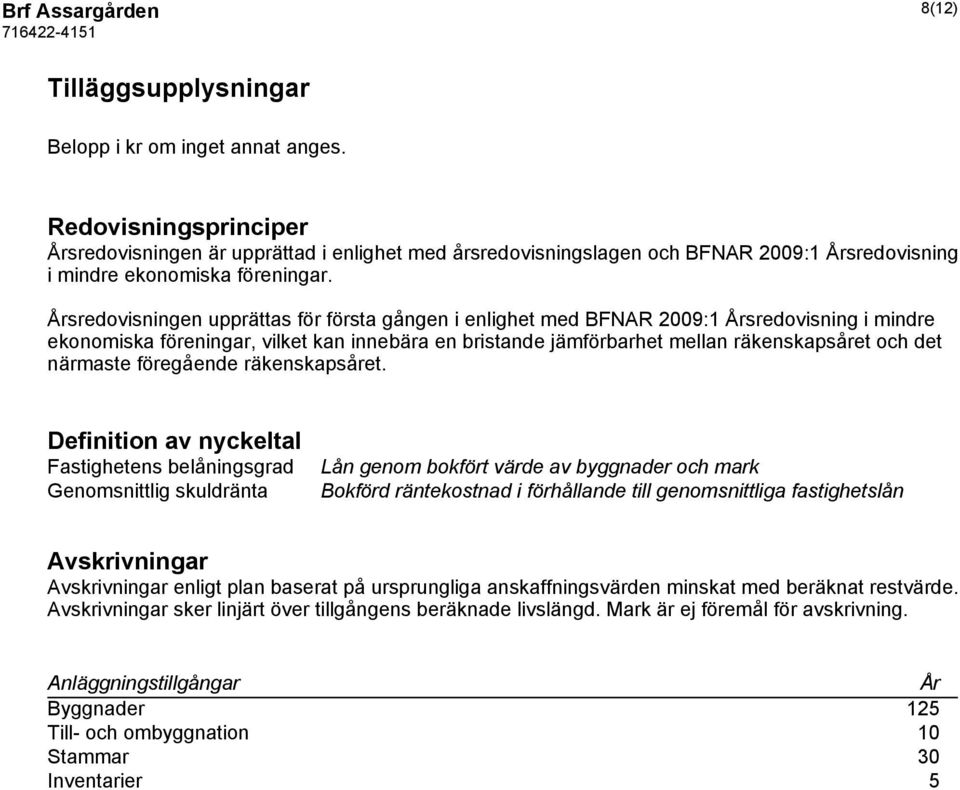 Årsredovisningen upprättas för första gången i enlighet med BFNAR 2009:1 Årsredovisning i mindre ekonomiska föreningar, vilket kan innebära en bristande jämförbarhet mellan räkenskapsåret och det