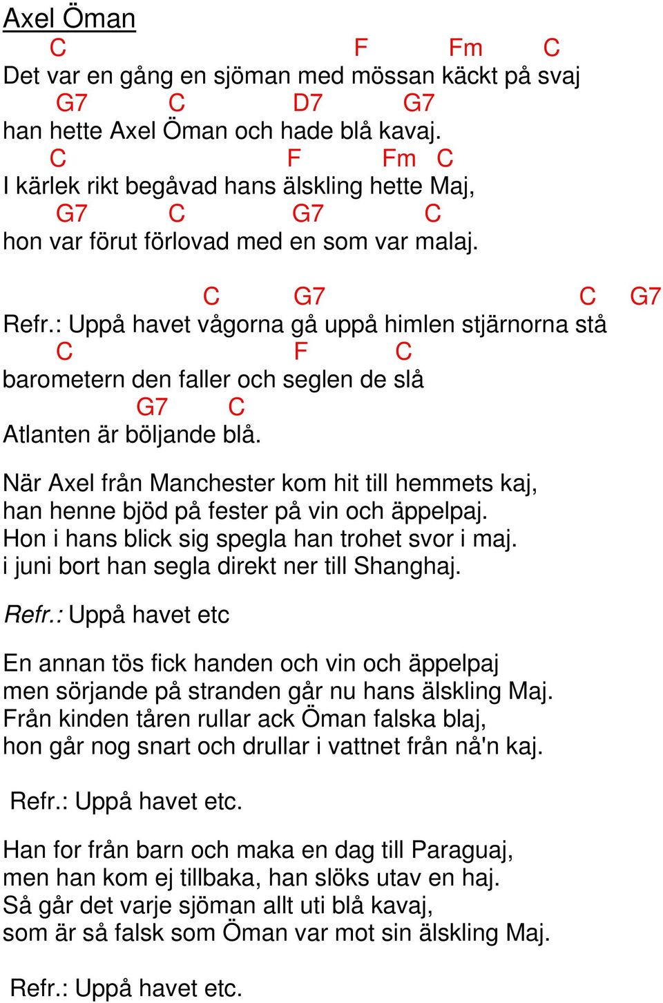 : Uppå havet vågorna gå uppå himlen stjärnorna stå barometern den faller och seglen de slå 7 Atlanten är böljande blå.