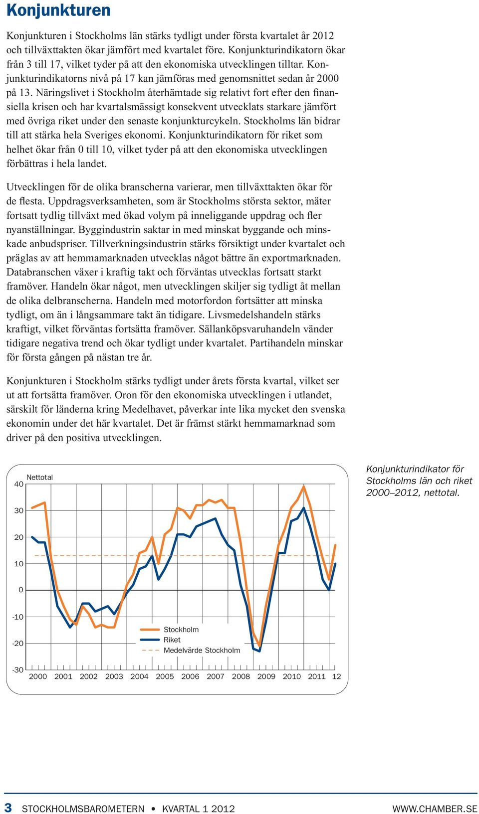 Näringslivet i Stockholm återhämtade sig relativt fort efter den finansiella krisen och har kvartalsmässigt konsekvent utvecklats starkare jämfört med övriga riket under den senaste konjunkturcykeln.