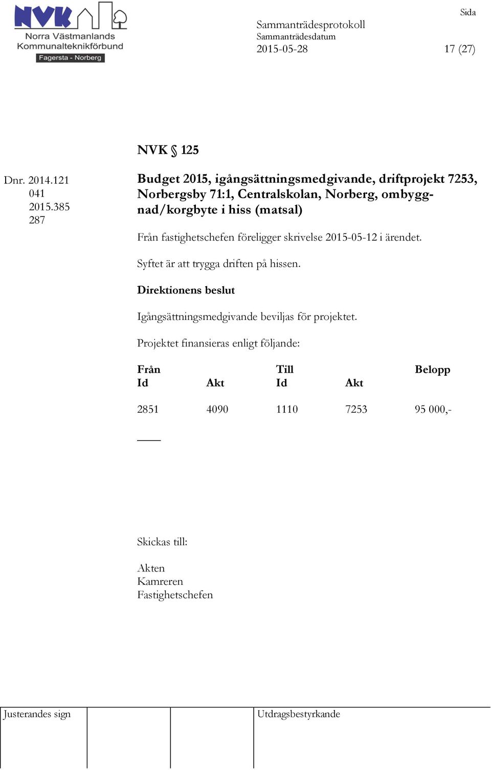 71:1, Centralskolan, Norberg, ombyggnad/korgbyte i hiss (matsal) Från