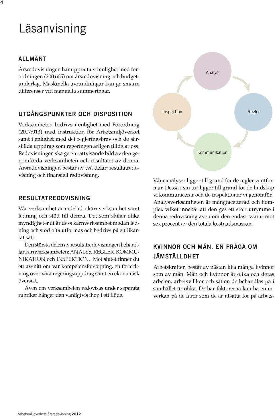 Analys UTGÅNGSPUNKTER OCH DISPOSITION Inspektion Regler Verksamheten bedrivs i enlighet med Förordning (2007:913) med instruktion för Arbetsmiljöverket samt i enlighet med det regleringsbrev och de