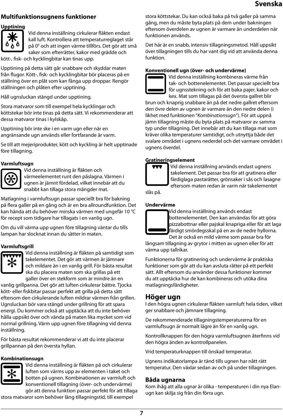 030-0017 - F defrost symol saker som efterrätter, kakor med grädde och kött-, fisk- och kycklingitar kan tinas upp. Upptining på detta sätt går snaare och skyddar maten från flugor.