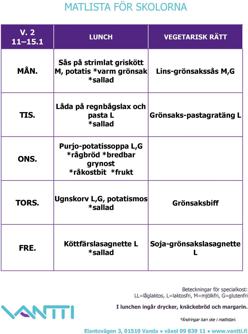 M,G Låda på regnbågslax och pasta L Grönsaks-pastagratäng L