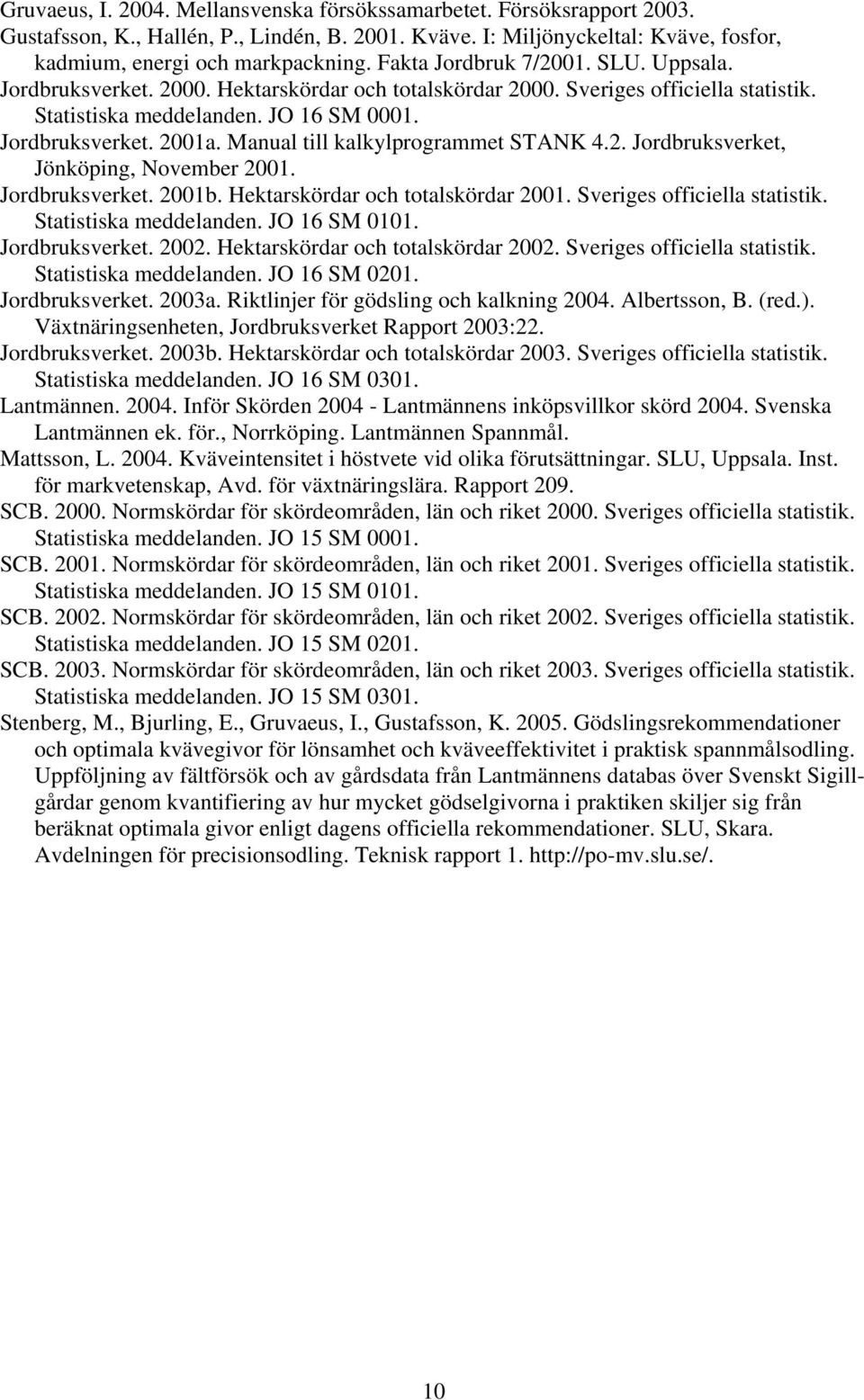 Manual till kalkylprogrammet STANK 4.2. Jordbruksverket, Jönköping, November 21. Jordbruksverket. 21b. Hektarskördar och totalskördar 21. Sveriges officiella statistik. Statistiska meddelanden.