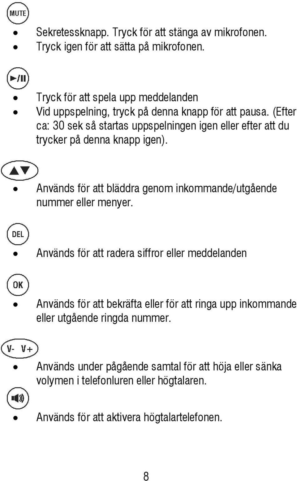 (Efter ca: 30 sek så startas uppspelningen igen eller efter att du trycker på denna knapp igen).