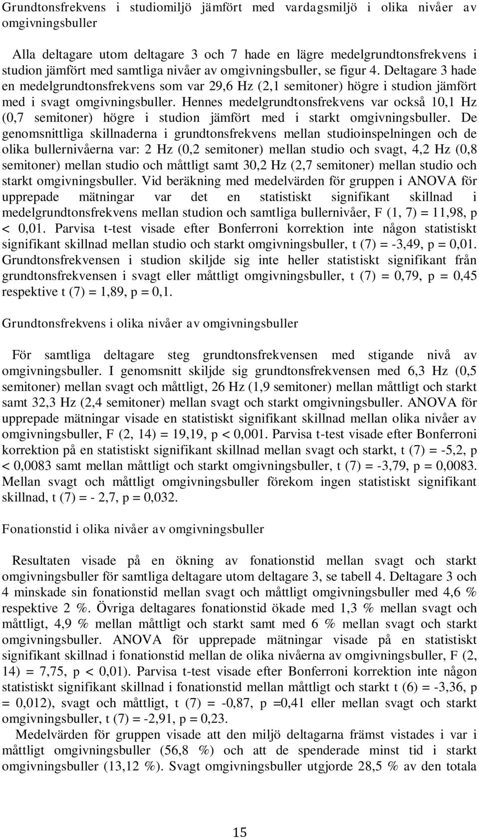 Hennes medelgrundtonsfrekvens var också 10,1 Hz (0,7 semitoner) högre i studion jämfört med i starkt omgivningsbuller.