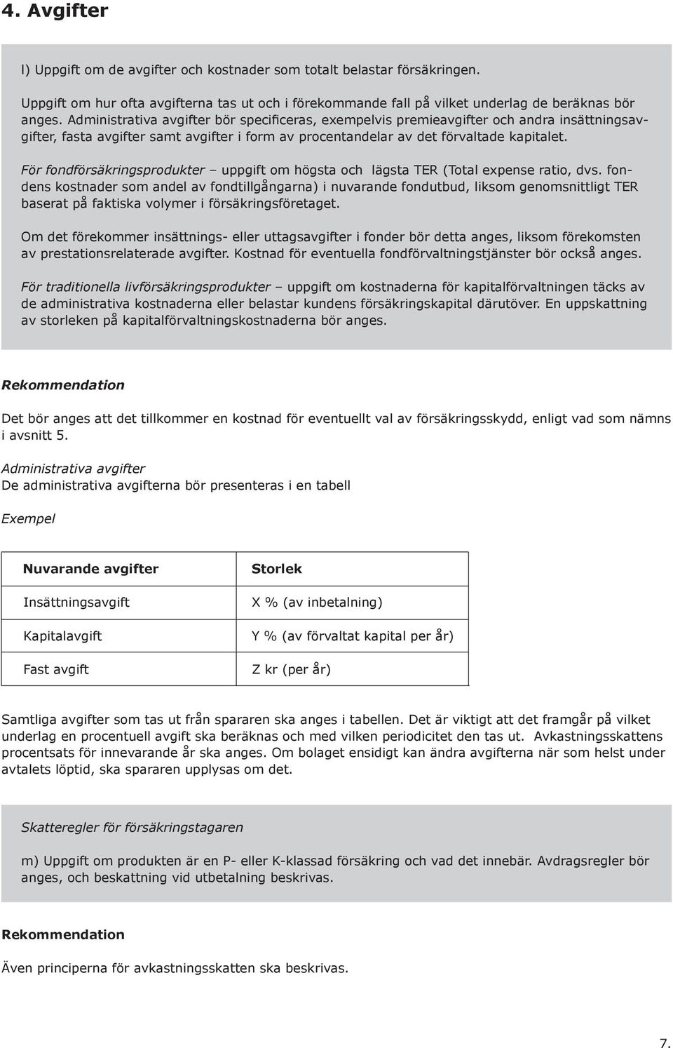 För fondförsäkringsprodukter uppgift om högsta och lägsta TER (Total expense ratio, dvs.