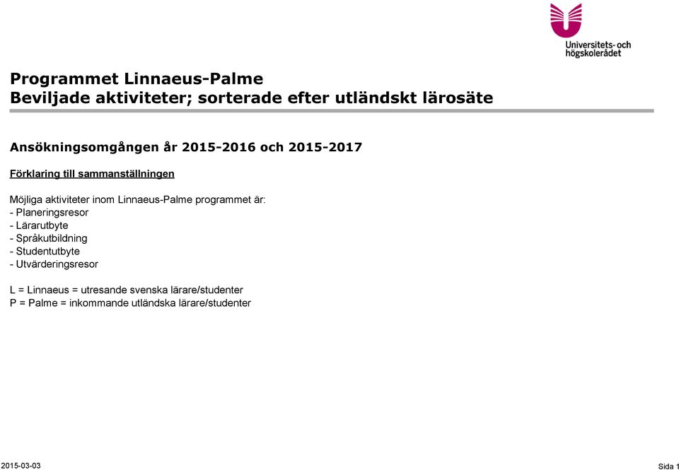 Lärarutbyte - Språkutbildning - Studentutbyte - Utvärderingsresor L = Linnaeus =