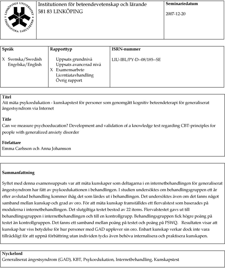 via Internet Title Can we measure psychoeducation?