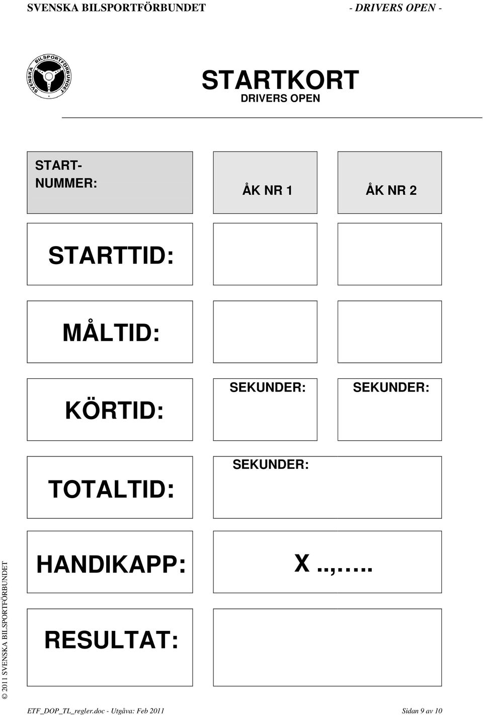 TOTALTID: SEKUNDER: HANDIKAPP: RESULTAT: X..,.