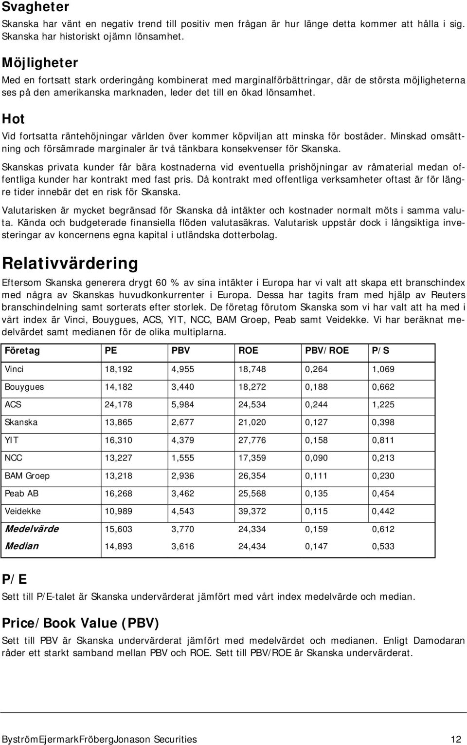 Hot Vid fortsatta räntehöjningar världen över kommer köpviljan att minska för bostäder. Minskad omsättning och försämrade marginaler är två tänkbara konsekvenser för Skanska.