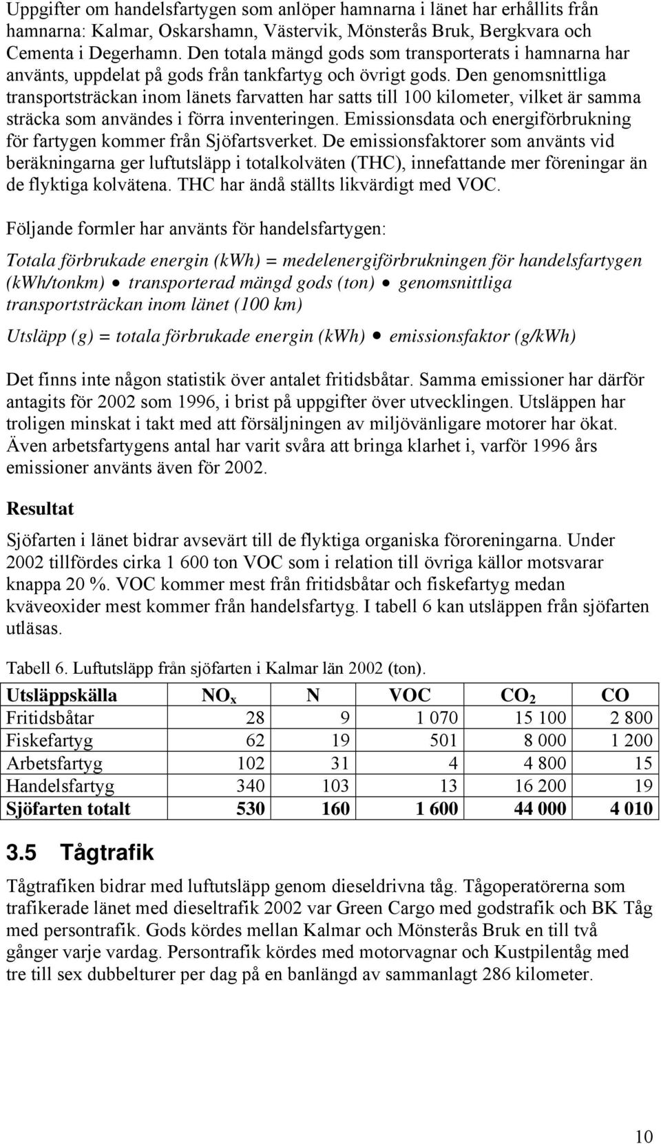 Den genomsnittliga transportsträckan inom länets farvatten har satts till 100 kilometer, vilket är samma sträcka som användes i förra inventeringen.