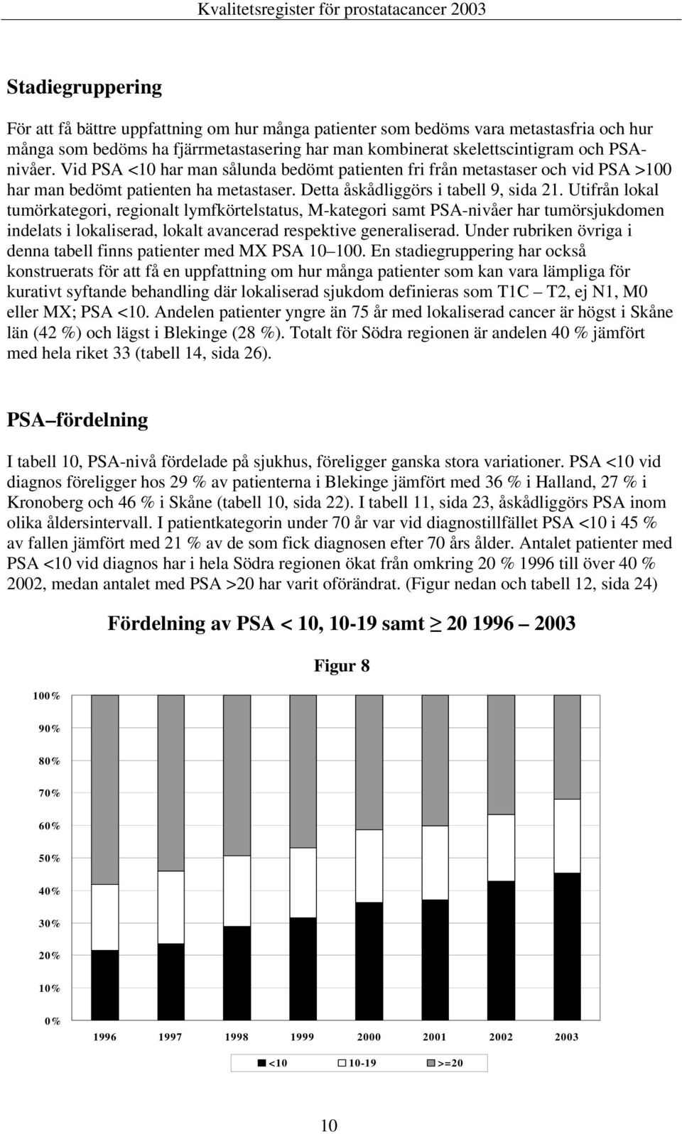 Utifrån lokal tumörkategori, regionalt lymfkörtelstatus, M-kategori samt PSA-nivåer har tumörsjukdomen indelats i lokaliserad, lokalt avancerad respektive generaliserad.