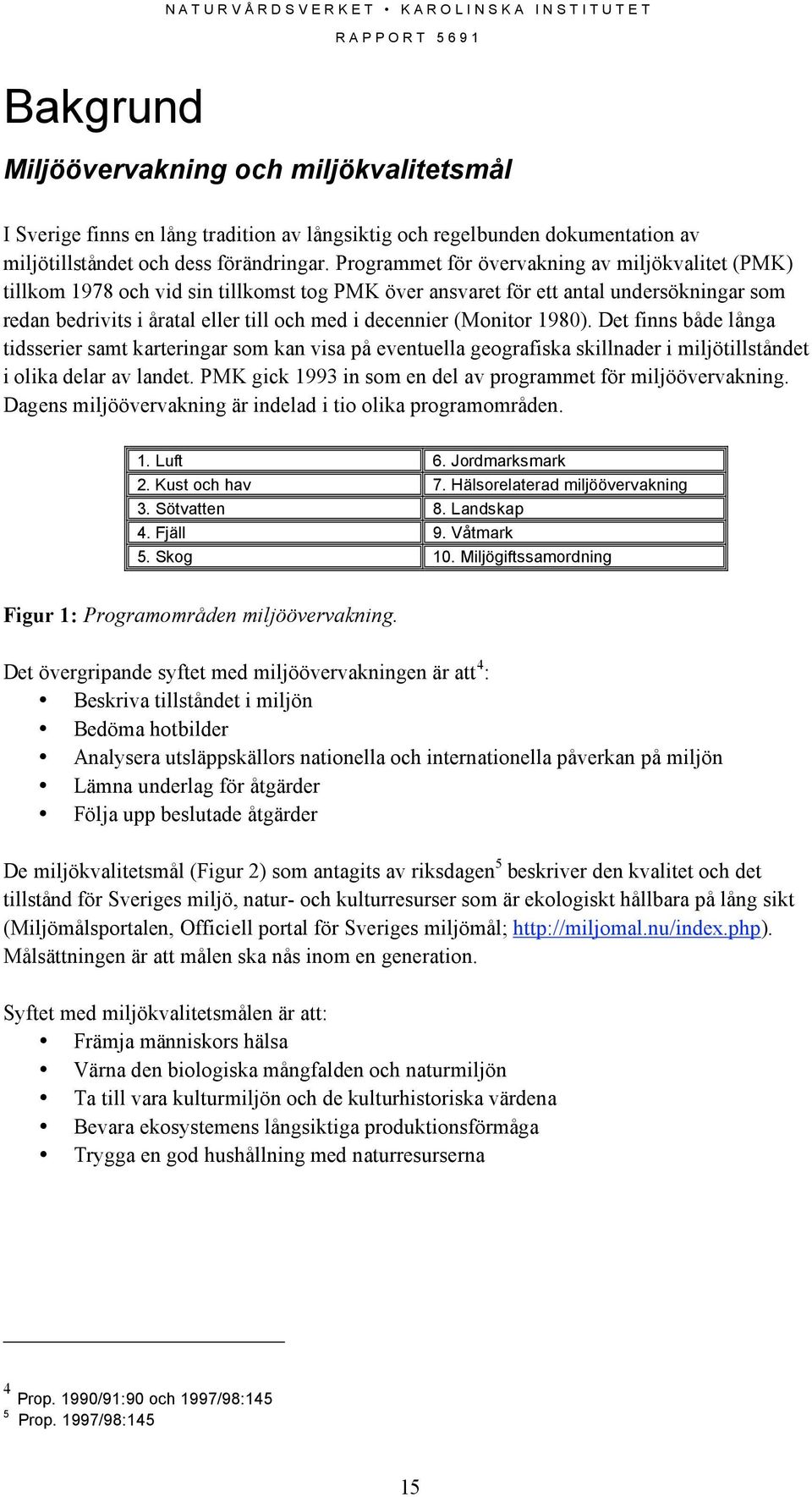 Programmet för övervakning av miljökvalitet (PMK) tillkom 1978 och vid sin tillkomst tog PMK över ansvaret för ett antal undersökningar som redan bedrivits i åratal eller till och med i decennier