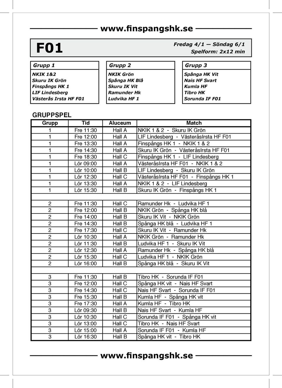 Grupp 2 Grupp 3 NKIK Grön 1&2 Spånga Skuru IK HK Grön blå Skuru Finspångs IK Vit HK 1 Ramunder LIF Lindesberg Hk Västerås Irsta HF F01 Ludvika HF 1 NKIK Grön Spånga HK Blå Skuru IK Vit Ramunder Hk