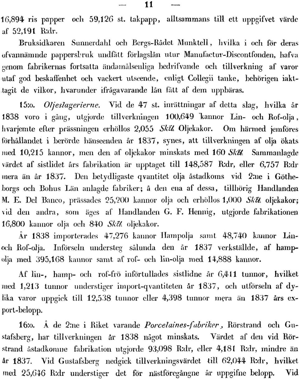 bedrifvande och tillverkning af varor utaf god beskaffenhet och vackert utseende, enligt Coliegii tanke, behorigen iakttagit de vilkor, hvarunder ifrågavarande lan fått af dem uppbäras. 15:o.