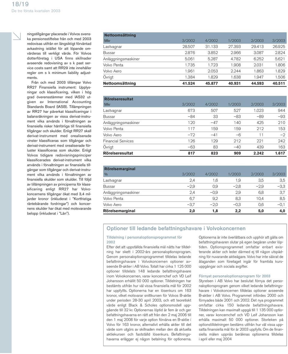 För Volvos dotterföretag i USA finns skillnader avseende redovisning av s k past service costs samt att RR29 inte innehåller regler om s k minimum liability adjustments.