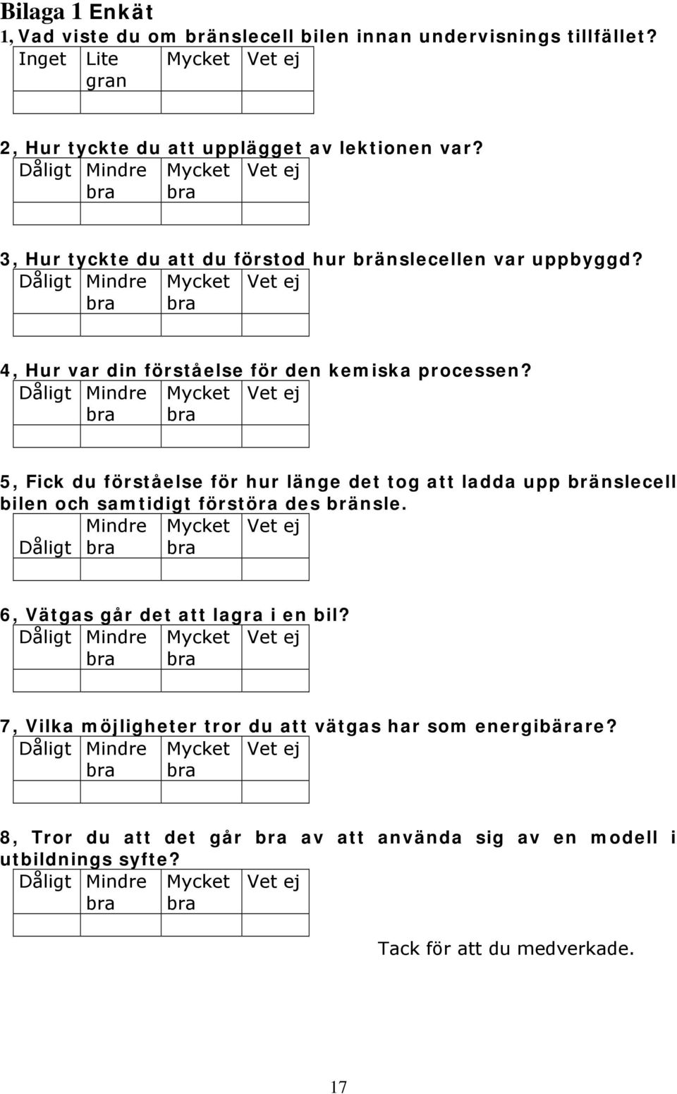 Dåligt Mindre Mycket Vet ej 5, Fick du förståelse för hur länge det tog att ladda upp bränslecell bilen och samtidigt förstöra des bränsle.