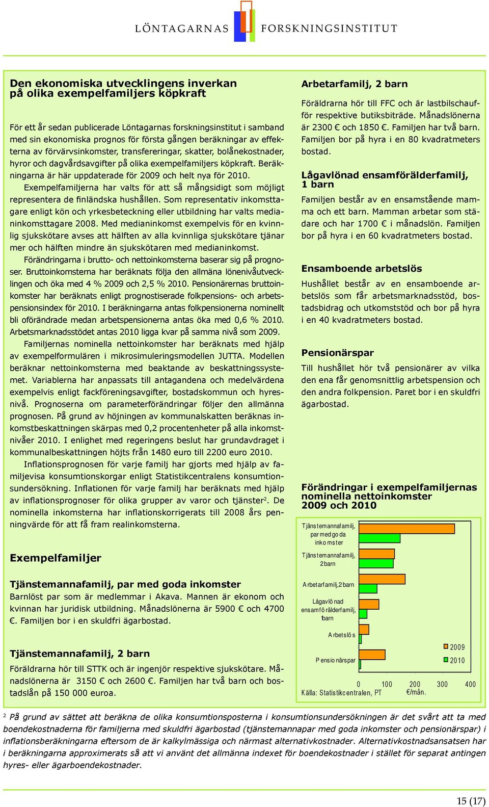 Beräkningarna är här uppdaterade för 29 och helt nya för 21. Exempelfamiljerna har valts för att så mångsidigt som möjligt representera de finländska hushållen.