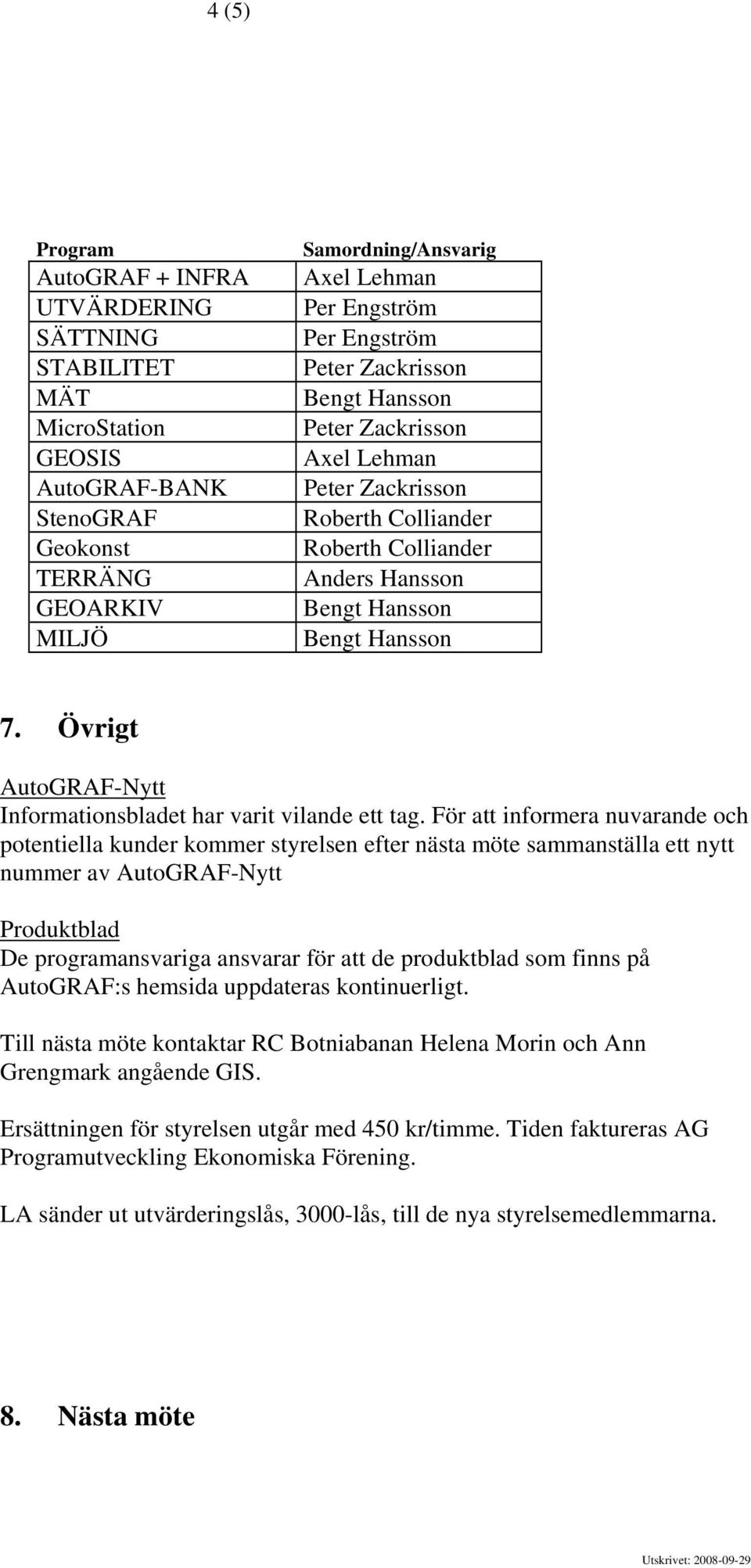 För att informera nuvarande och potentiella kunder kommer styrelsen efter nästa möte sammanställa ett nytt nummer av AutoGRAF-Nytt Produktblad De programansvariga ansvarar för att de produktblad som