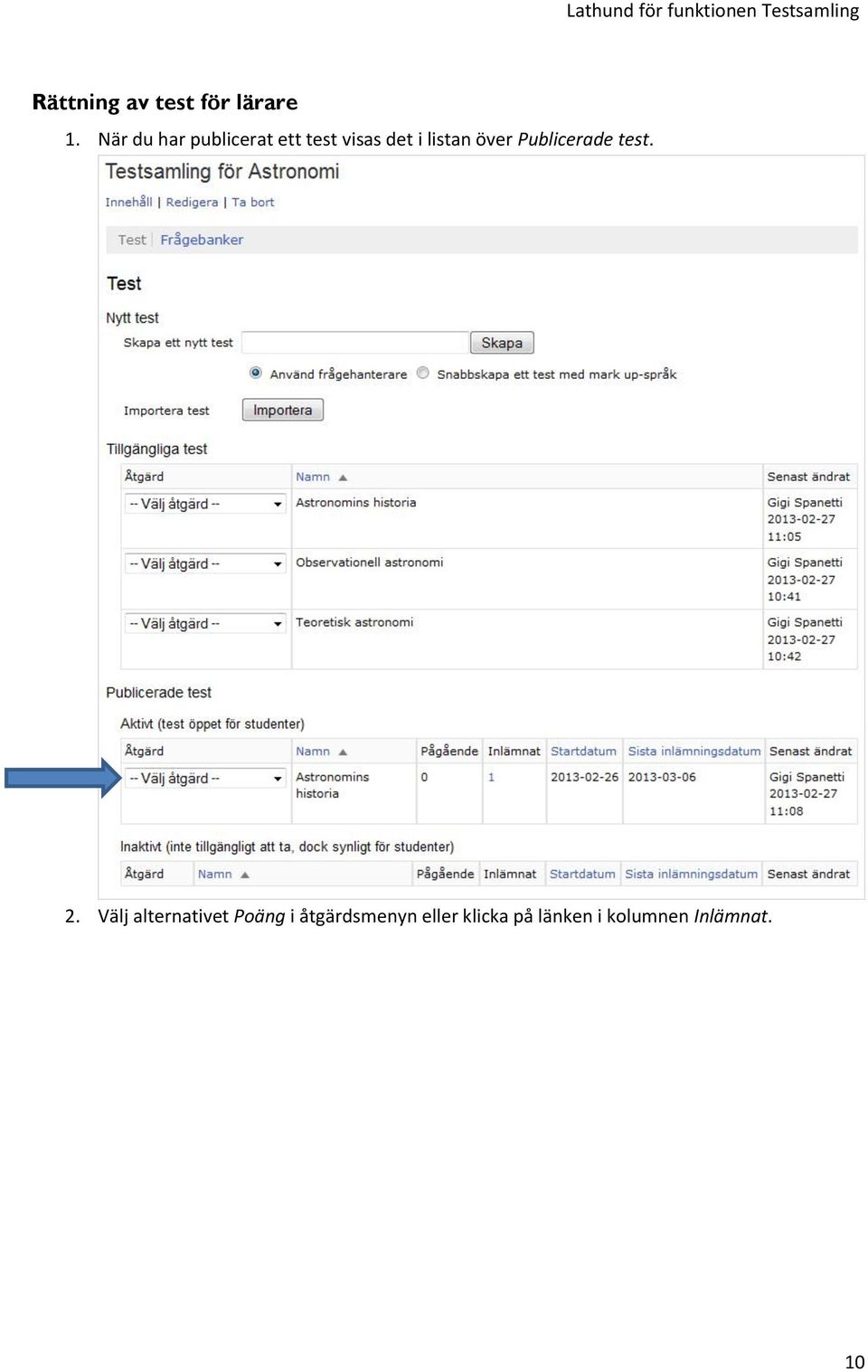 listan över Publicerade test. 2.