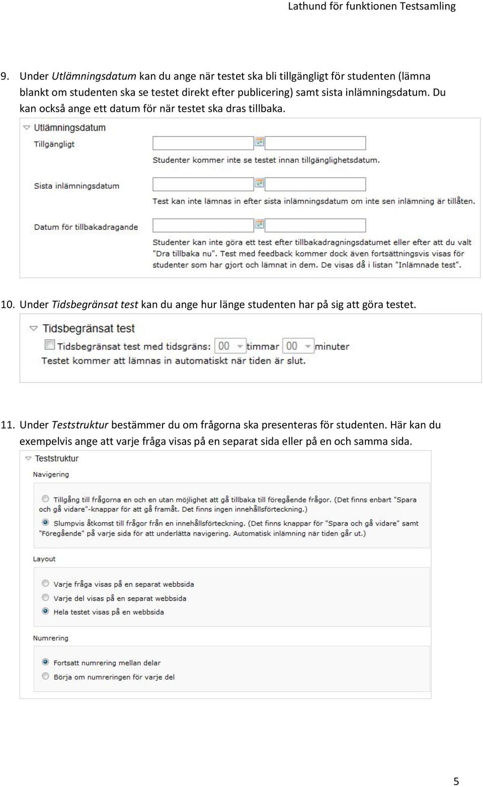 Under Tidsbegränsat test kan du ange hur länge studenten har på sig att göra testet. 11.